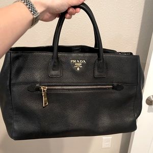 PRADA Vitello Daino Top Handle Tote Black